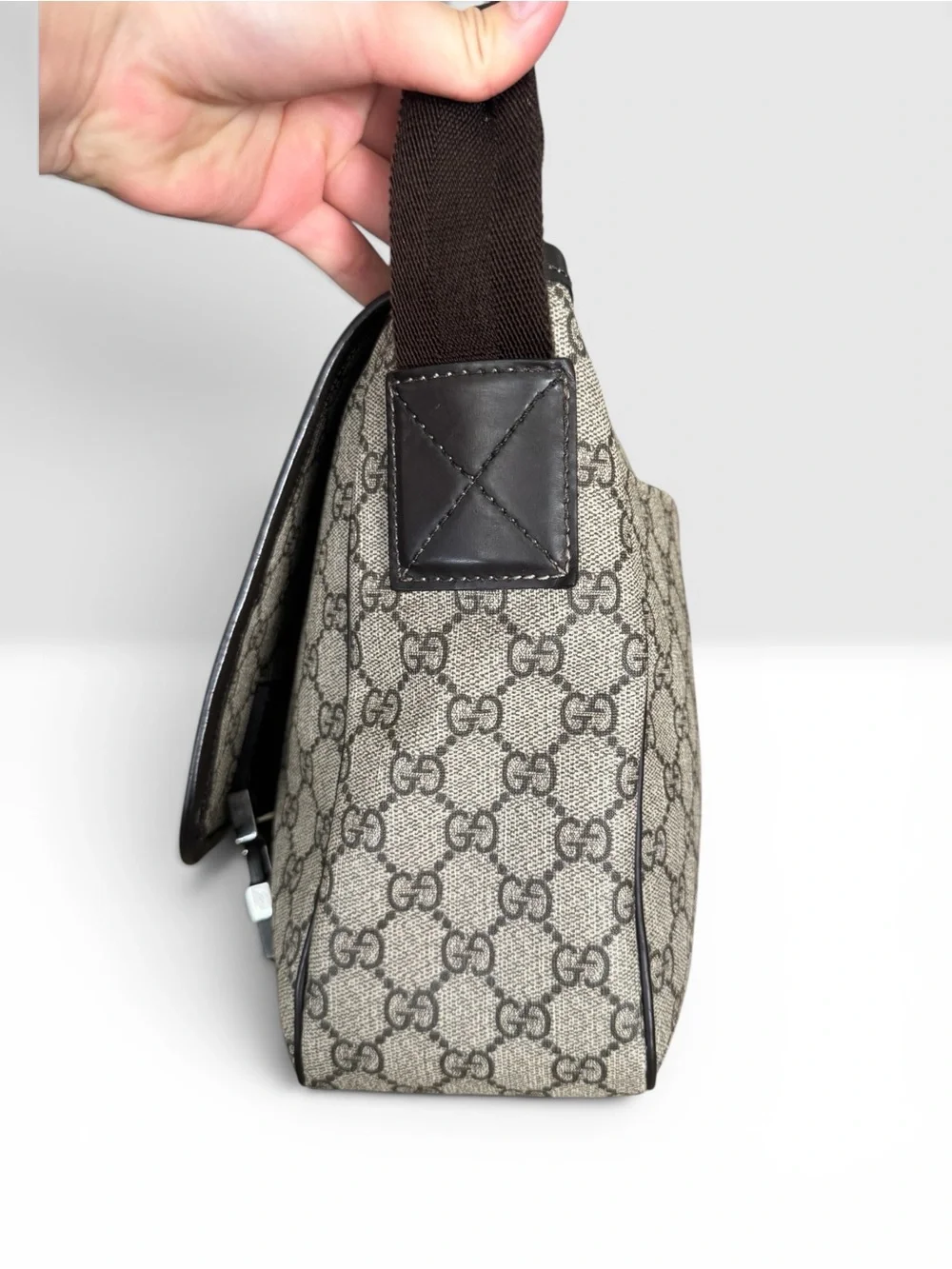 Gucci Interocking GG Supreme Messenger Bag with Brown Strap